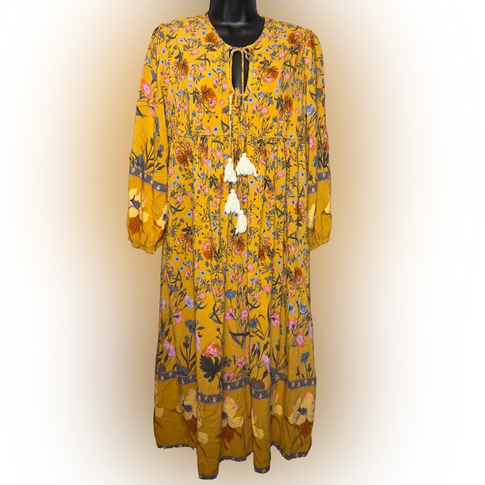 Floral Long Sleeve Dress in Mustard Yellow